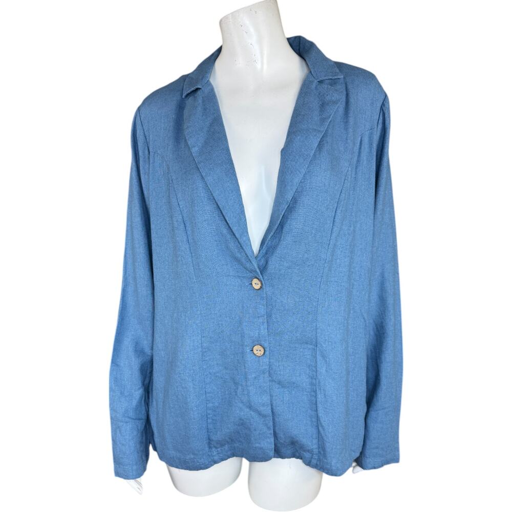 Denim & Co.‎ Naturals Linen Blend Blazer Medium Denim Blue Size X-Small NWOT